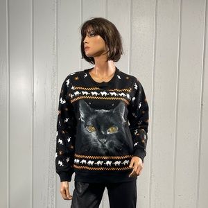 **Celebrate Halloween Black Cat Light Up Sweater Sz L
